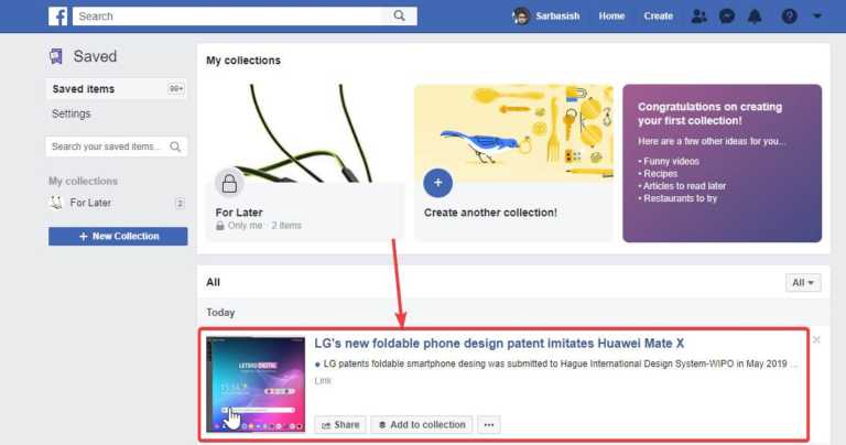 Save to Facebook extension on Chrome 50