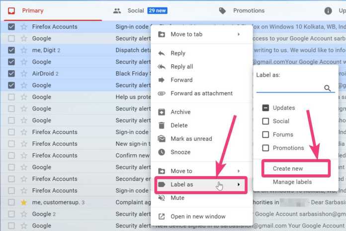 How to assign labels to emails on Google Mail or Gmail to organize emails