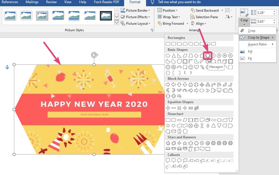 Hexagon Cropping of images in MS Word 