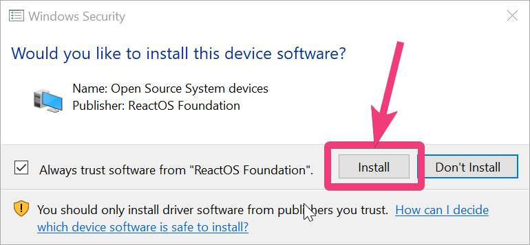 Allow trust software from ReactOS foundation