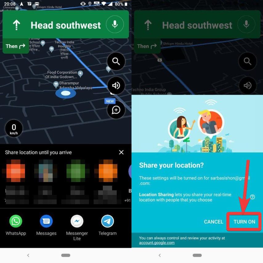 enable location sharing Google maps