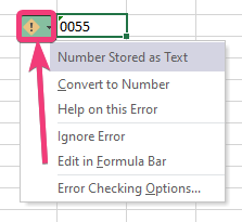 Enter zeros before numbers in Excel 30