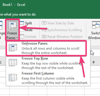 Unfreeze Panes’ Microsoft Excel
