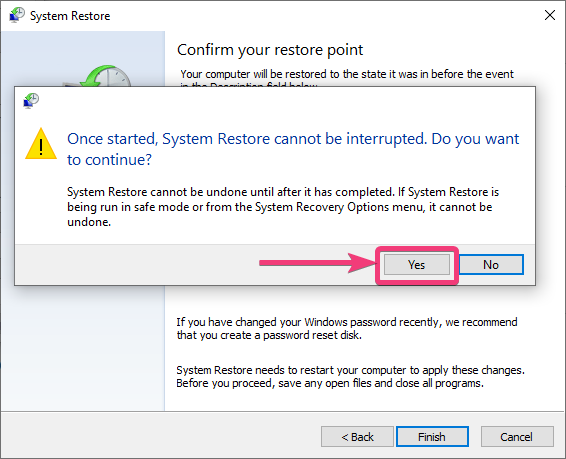 cannot create restore point windows 10