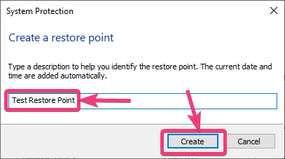 assign a name to the restore point