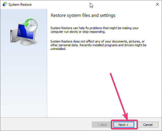 Restore system files and settings 