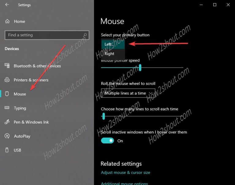 Chnage the primary mouse click left to right or vice versa in Windows 10