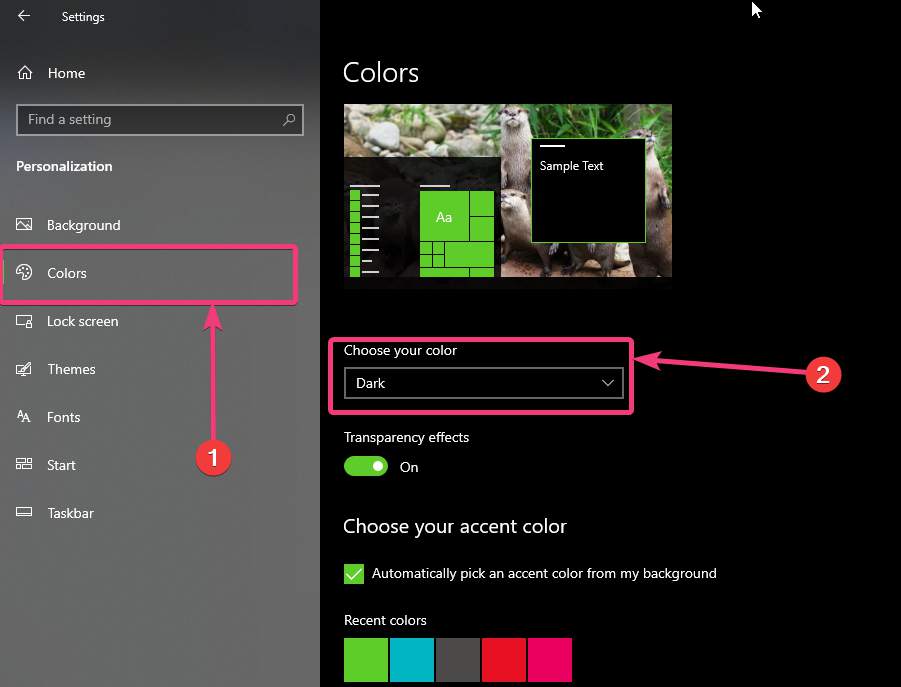 Choose your color on Windows 10