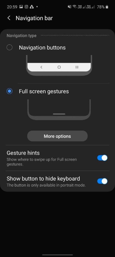 Full-screen gesture navigation system on Samsung 