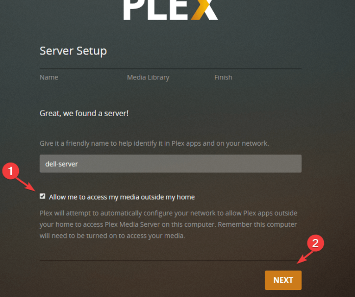 plex media server setup wizard access