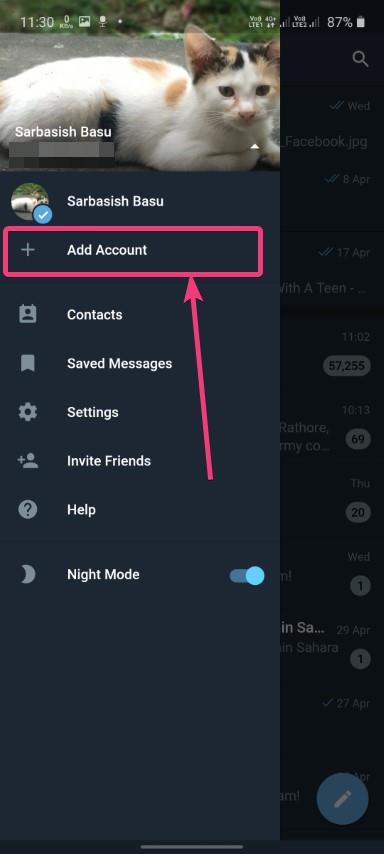 Add multiple accounts to Telegram 
