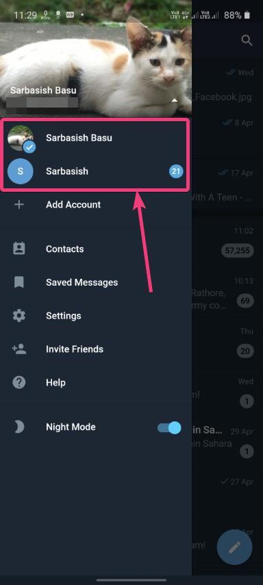 Add more accounts to Telegram