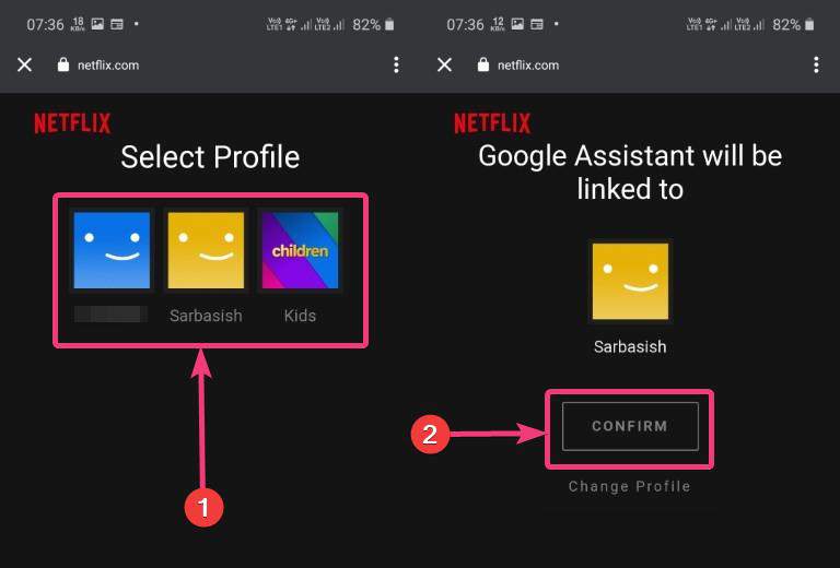 Select Netflix profile to be get linked with Google Assistance