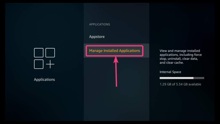 Manage Amazon stick Installed Applications