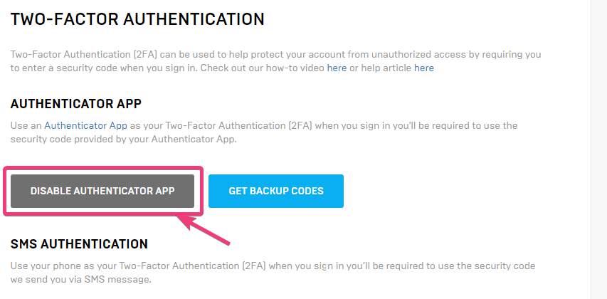 disable two-factor authentication