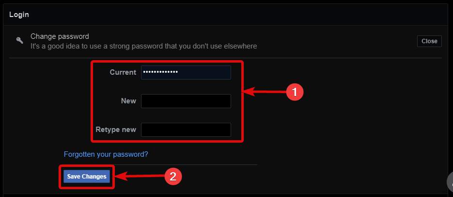 Change current Facebook password