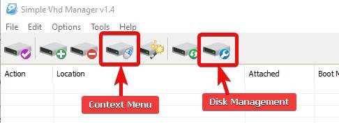 options to create and mount virtual disks, VHD Manager