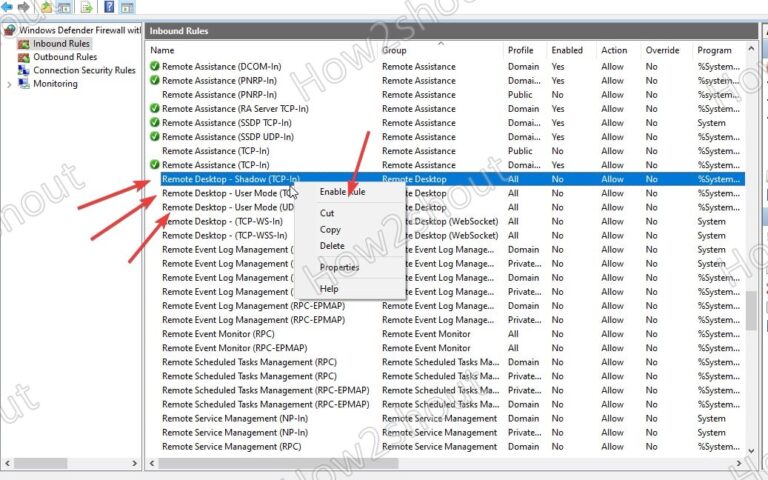 Allow Remote Desktop services in window 10 firewall