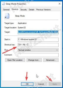 create sleep keyboard shortcut windows 7