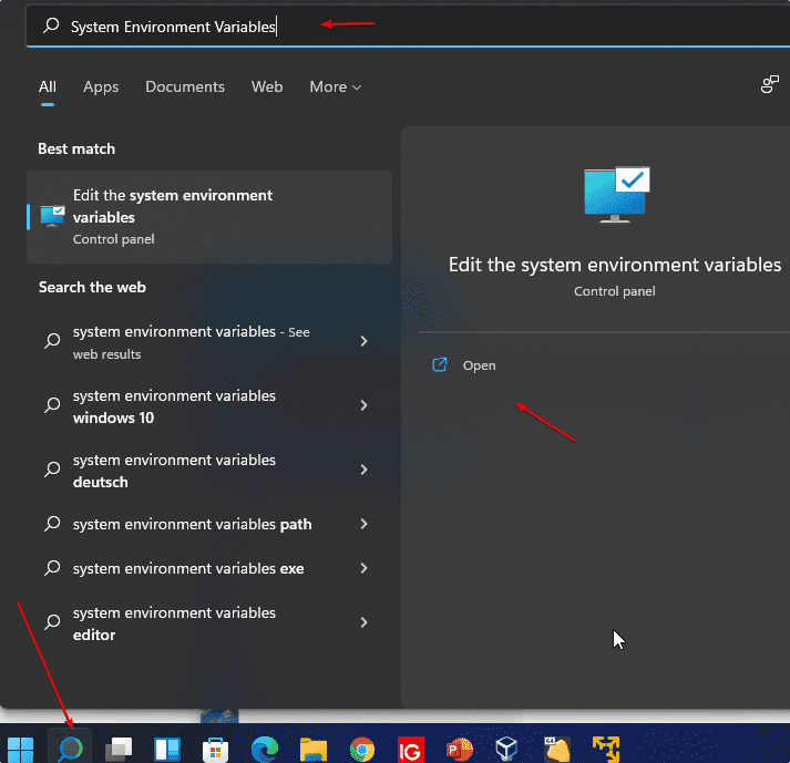 How do I open environment variables in Windows 11?
