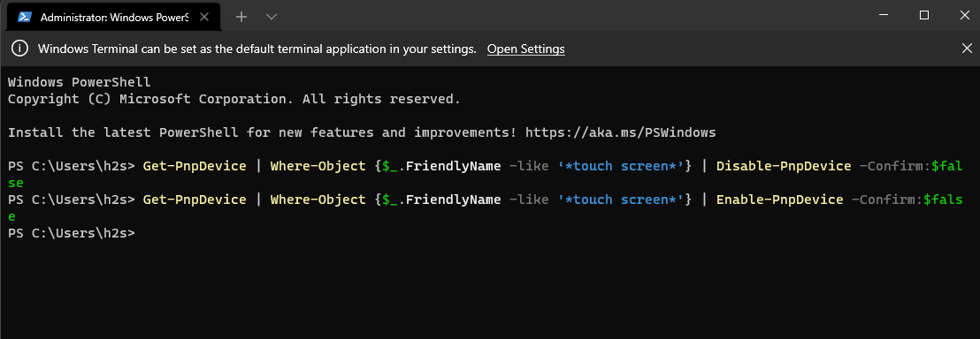 Windows 11 Powershell Command to Disable Touchscreen