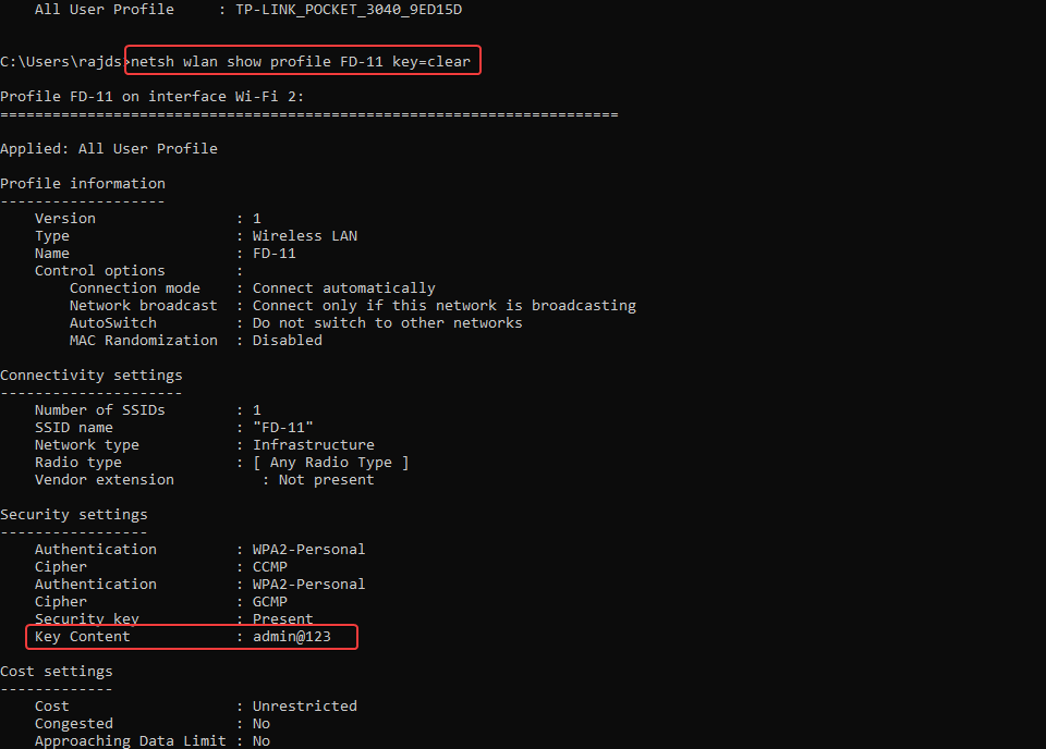 Find Wi Fi Password Using Command Prompt In Windows 11 