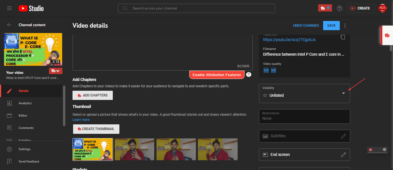 Select Youtube Visibility option