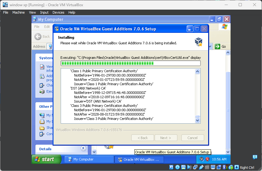 Installing Virtual Guest Addtions on Windows XP