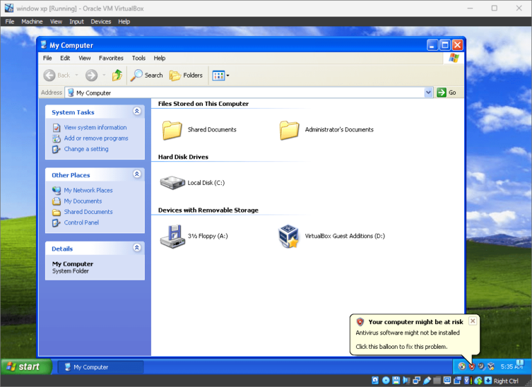 Windows XP installed on Windows 11 or 10 using virtualBox