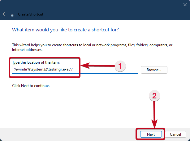 Create Task manager desktop shortcut for Windows 