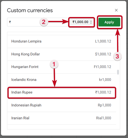 Custome currencies on Google Sheets 