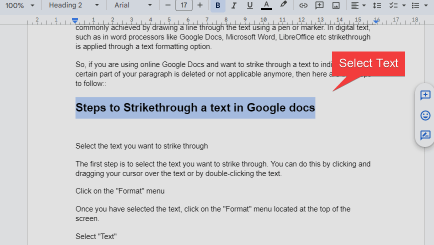Select the Text on Google Docs