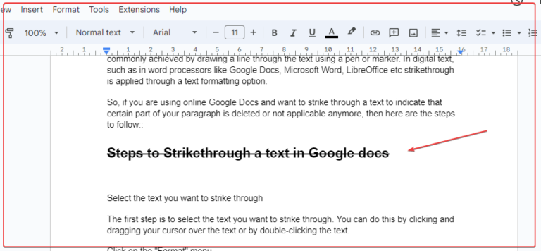 strikethrough Text in Google Docs options
