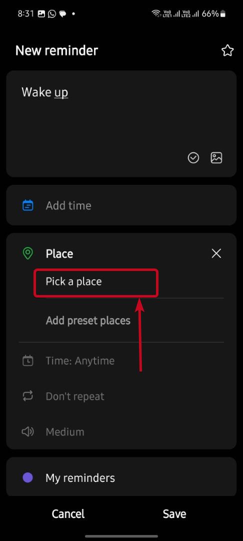 Pick a Place for reminder