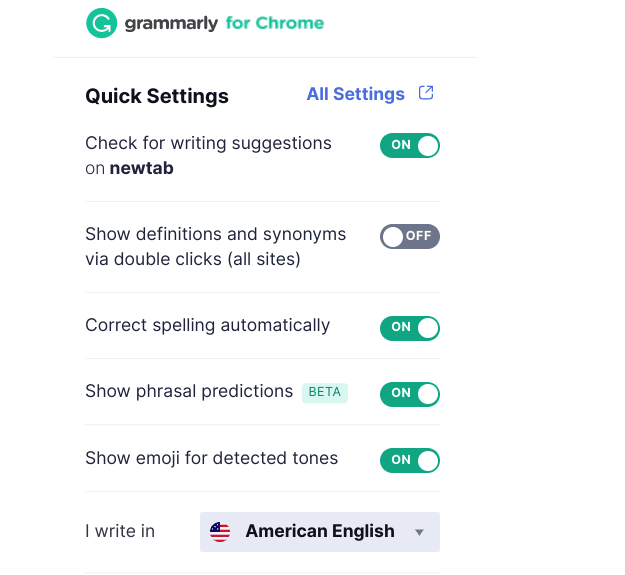 Grammarly Spelling and grammar checking extension