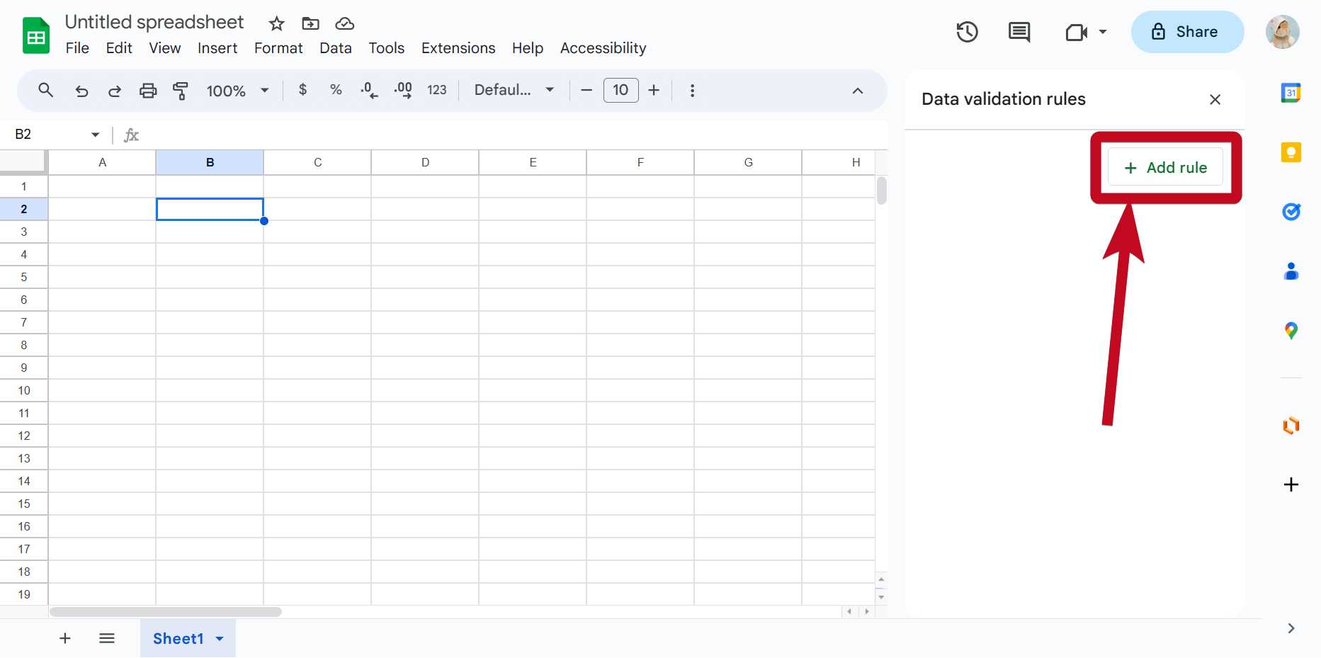 Data validation panel in Google Sheets 20