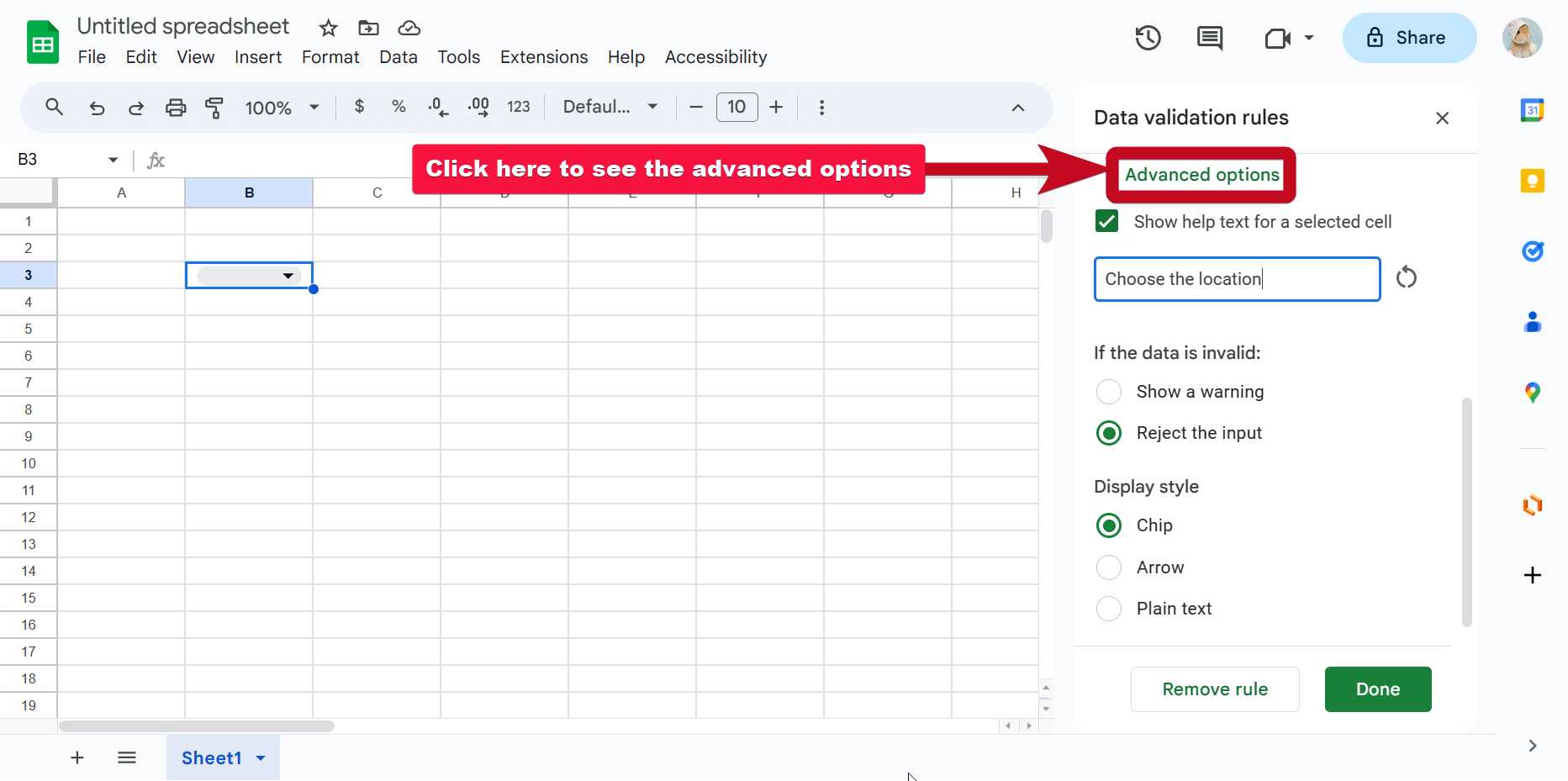 Choose location for Drop down in Google Sheets 40