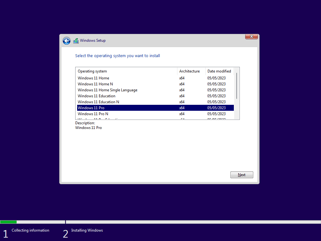 Select Windows 11 edition to install