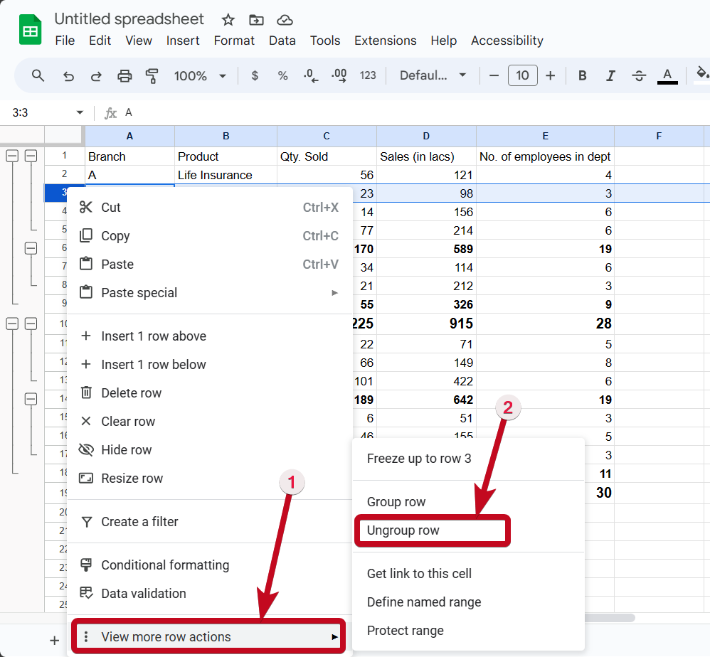 UnGroup records in Google Sheets 80