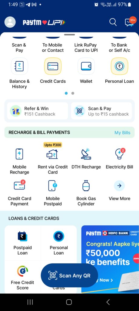 Select the Bill payment option