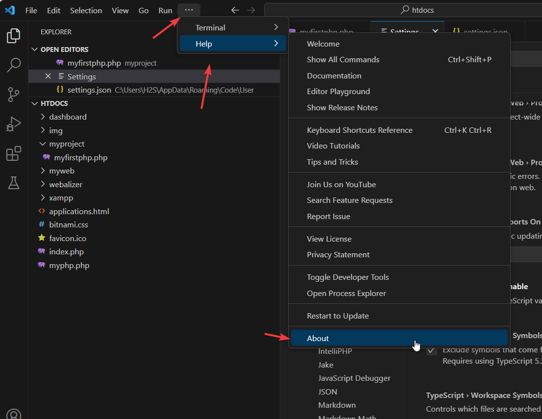 Open VScode About section