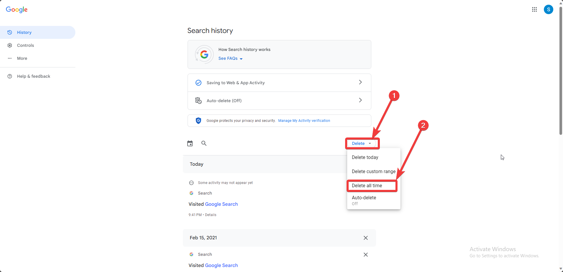 Delete all items from your Google Search history