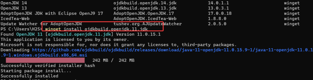 Install openJDK 11 Windows command line