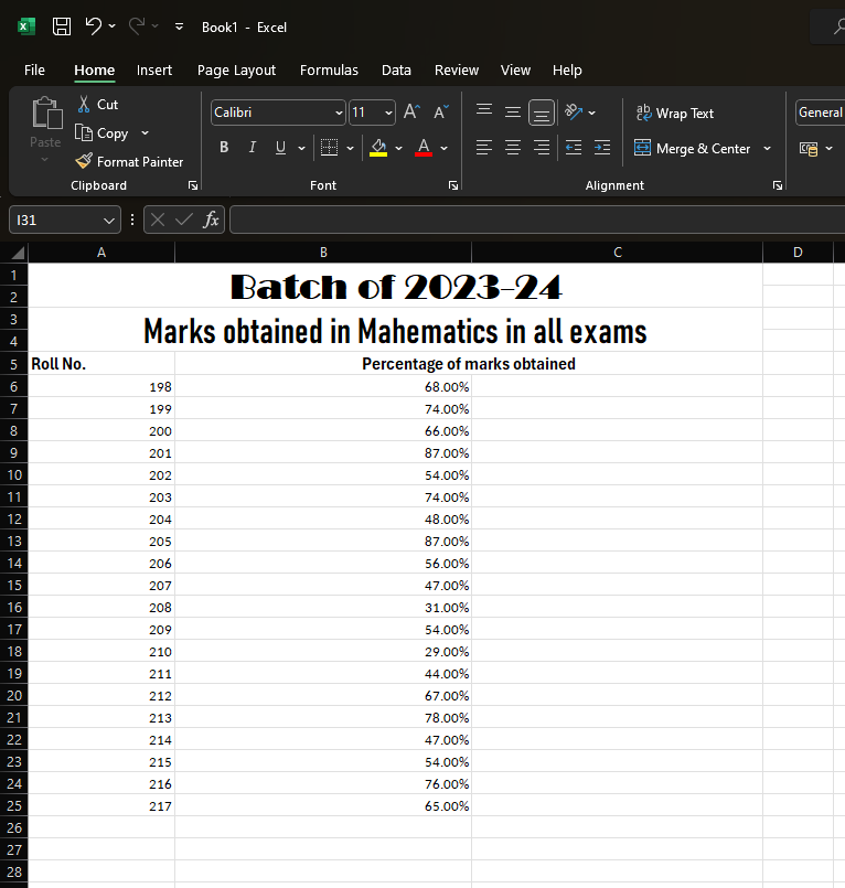 Data bars in Excel spreadsheet