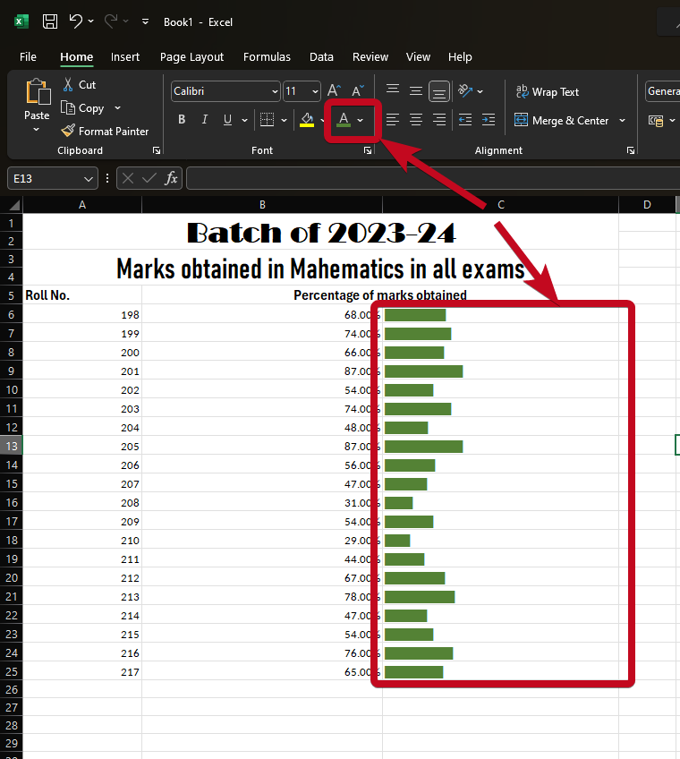 Data bars in Excel 50
