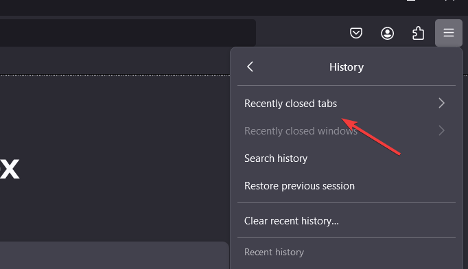 Recently closed tabs of browser