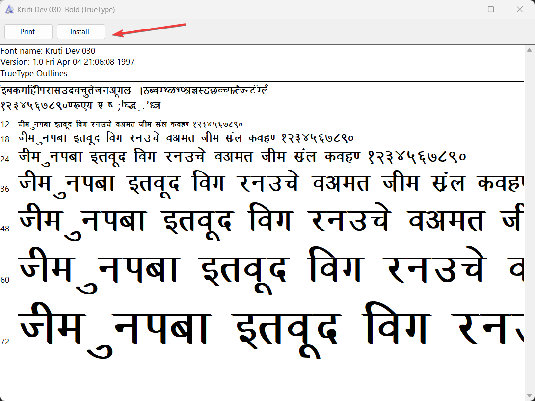 Installing Kruti Dev Font on Windows 11