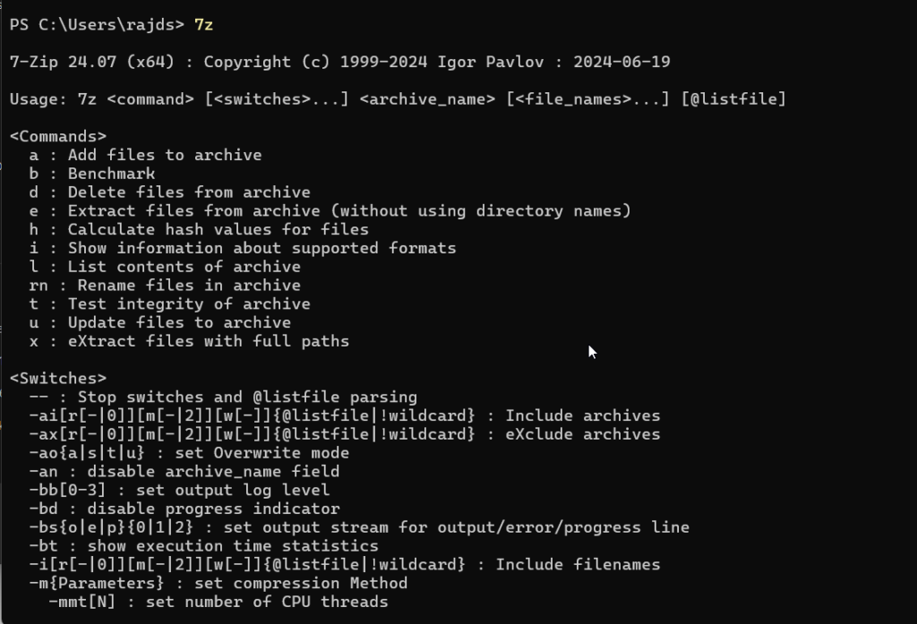 7Zip command line