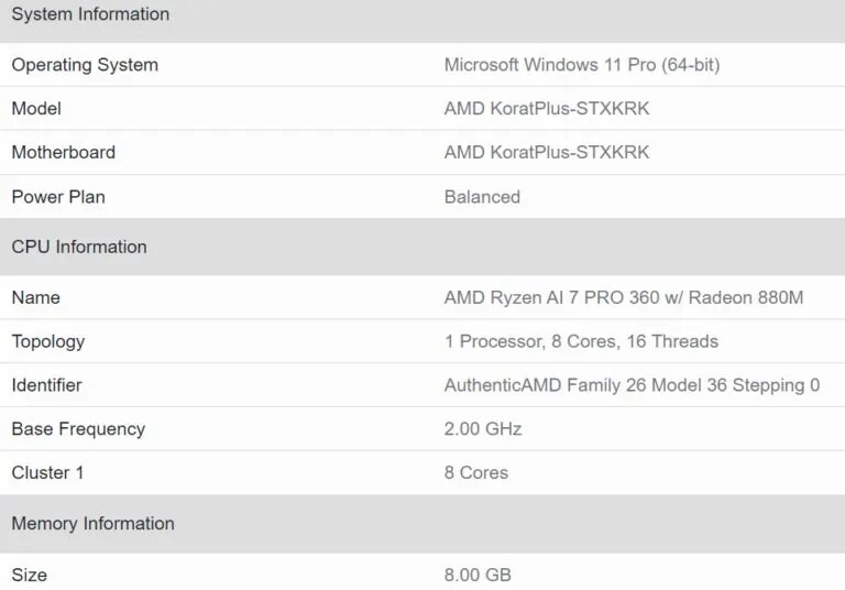 AMD Ryzen AI 7 PRO 360 CPU info