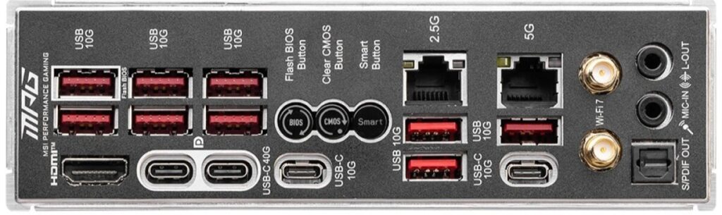 MSI Z890 motherboard ports